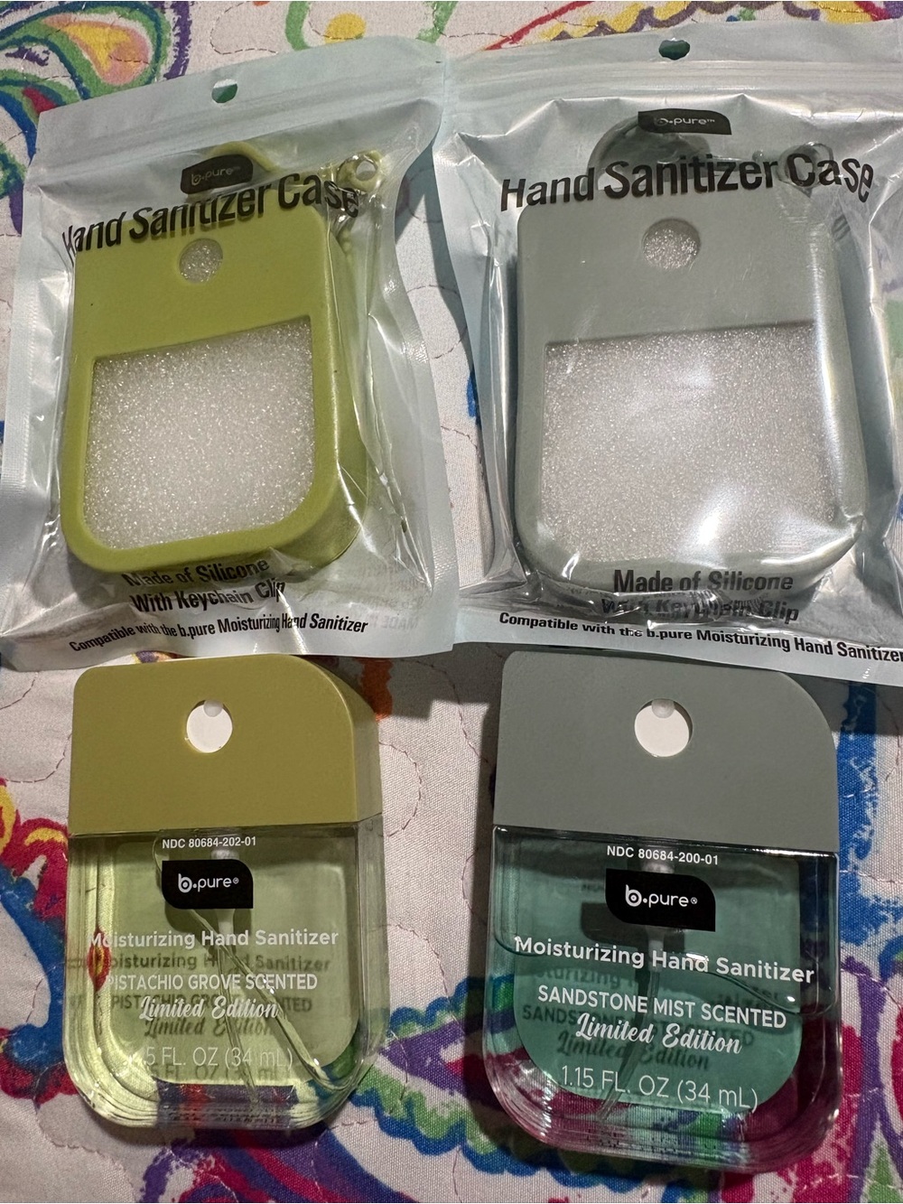 Moisturizing Hand Sanitizer with Green and Gray Silicone Case
